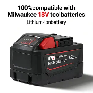 1-Pack 18V 12.0Ah Lithium-Ion Battery For Milwaukee M18, Compatible with 48-11-1852 48-11-1862 capacity battery