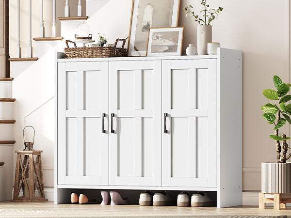 HOOBRO Shoe Cabinet, Large-Capacity Farmhouse Shoe Storage Cabinet, Multifunctional Freestanding Shoe Organizer with Adjustable Shelves, for ** Pairs of Shoes, for Living Room, Bedroom, Hallway, Entrance, Dorm, White