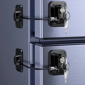 LMMAKE Refrigerator Lock 1 Pack Fridge Lock with Silicone Wire Protection ABS Plastic Chain-Linked Design Easy Install Keyed Cabinet Locks Black Flexible Installation Options