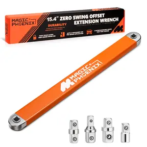 Heavy Duty Offset Extension Wrench Set - 1/2" 1/4" 3/8" Adapters, 60° Adjustable Swing Arm, Ergonomic Grip, Universal Mechanics Tools for Small Spaces & Car Repairs