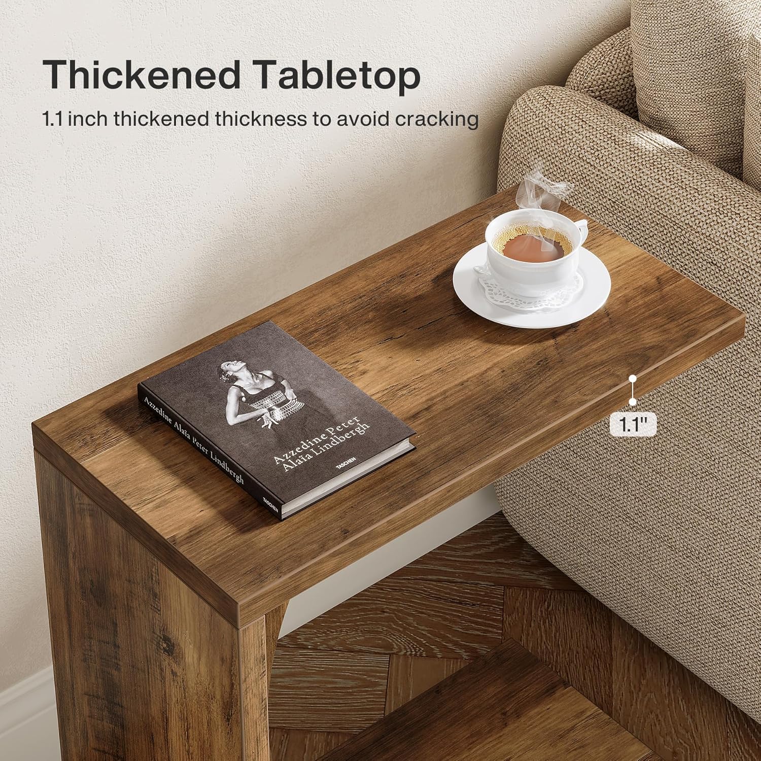 LITTLE TREE C-Shaped End Table, C Table for Sofa, Small Over Couch Tray, Side Table for Living Room, Bedroom, Rustic Brown (Only 1 PC) LITTLE TREE C-Shaped End Table, C Table for Sofa, Small Over Couch Tray, Side Table for Living Room, Bedroom, Rustic Brown (Only 1 PC)