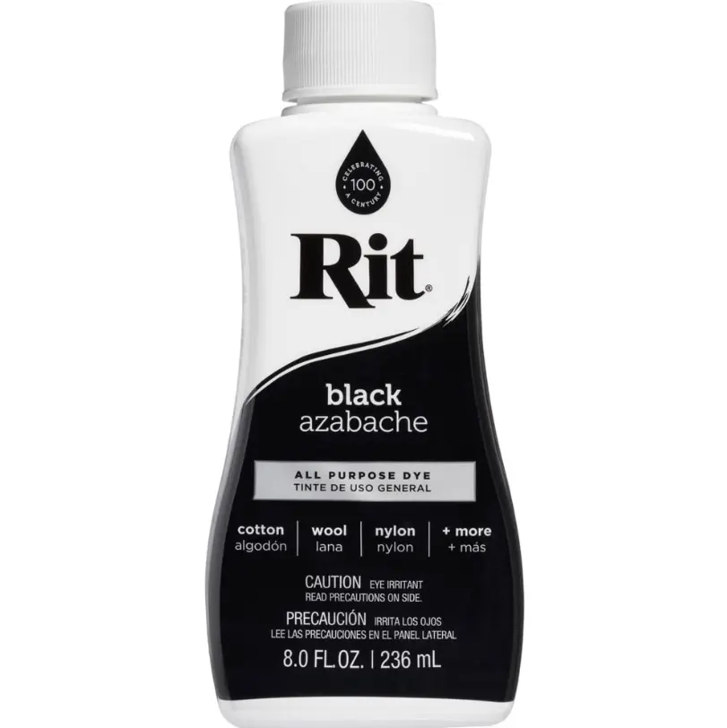 Rit Black 8 oz Liquid Fabric Dye - Updating Fabric Items, Washing Machine Safe, Wool/Silk Friendly for Clothing, Décor & Crafts (Works on Wool, Silk, Nylon & Rayon), Clothes