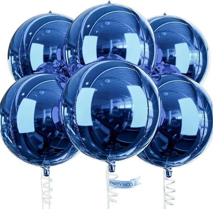 PartyWoo Navy Blue Foil Decorative Balloons, 6pcs 22-Inch Large Round 4D Jumbo Inflatable Mirror Mylar Balloons for Men's Birthday, Graduation Party Decorations, Decorative Balloons Balloons, Balloon Balloons