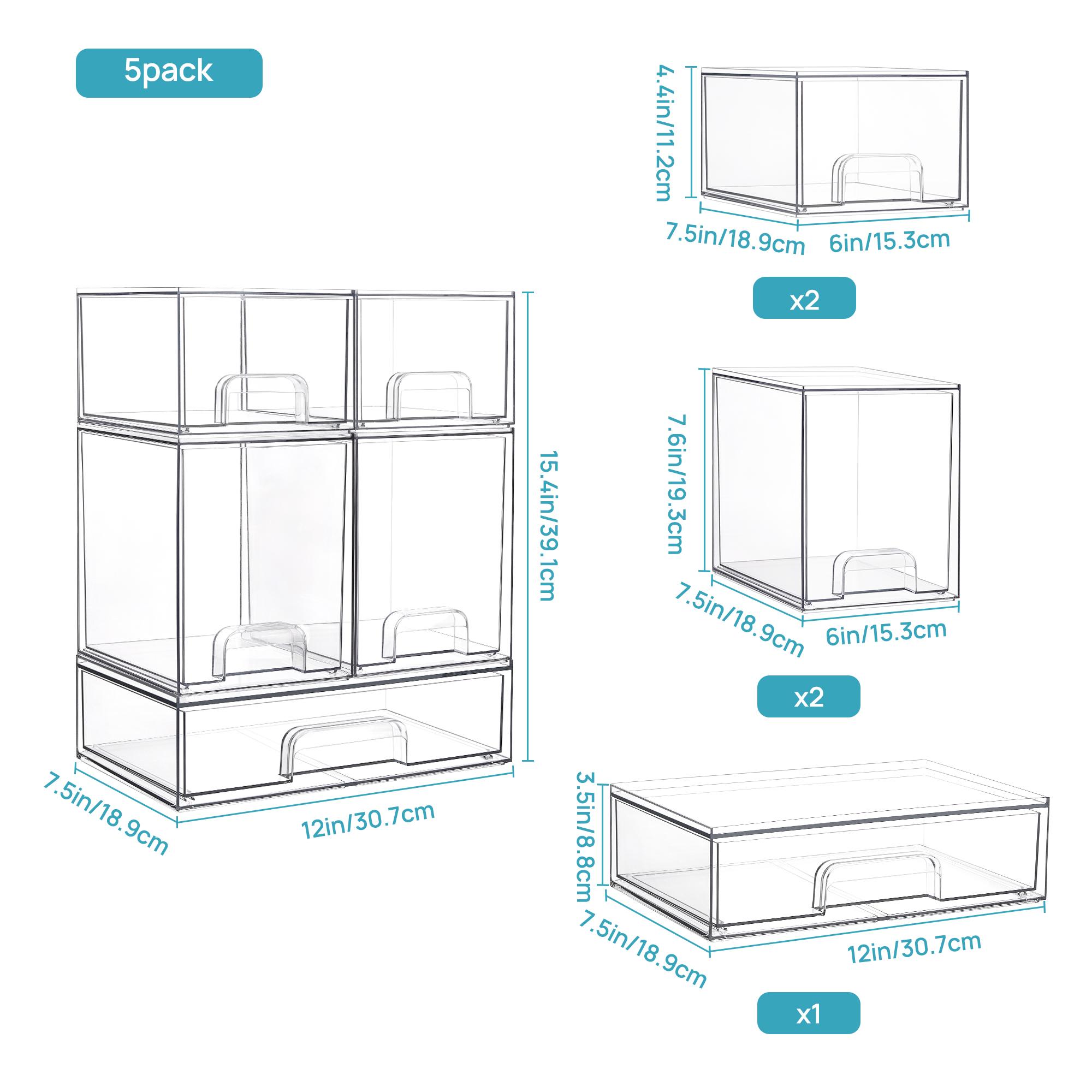Vtopmart Stackable Storage Drawers Set of 2-8 Clear Plastic Organizer Bins for Nursery Bottle Station and Beauty Supplies Vanity Bathroom Cabinet Pantry Organization Multi-Size Flexible Design BPA-Free Safe New Year Gift