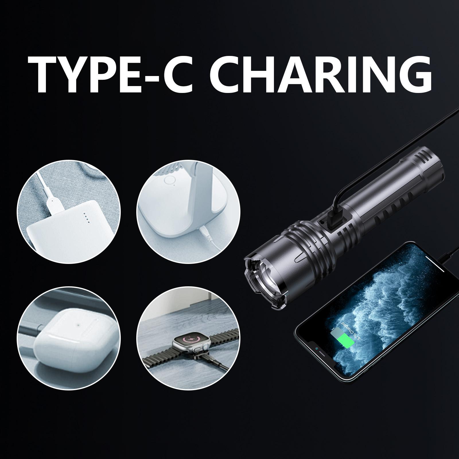 SKYFIRE 1376 LED Flashlight – High Lumen Rechargeable Torch with Fire-Gathering Lens, Zoomable, 5 Lighting Modes, Ultra-Bright for Camping, Outdoor & Home Use