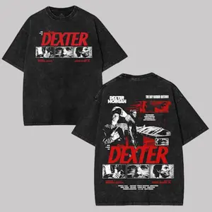 Unisex Dexter Morgan Heavyweight Cotton Apparel - Oversized Shortsleeve T-shirt, Seamless Tank Top, Sweater, Hoodie - Casual Fabric Vintage Graphic Streetwear - Bay Harbor Butcher Crime Thriller TV Show Acid Wash Tee