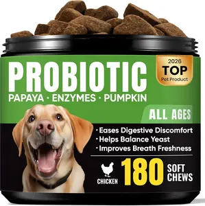 Probiotics for Dogs – Helps Digestion, Loose Stools, Gas & Sensitive Stomachs, Probiotics for Itchy Skin & Dog Yeast Infection, Immune & Fresher Breath with 4 Prebiotics & 5 Digestive Enzymes – 180 ct