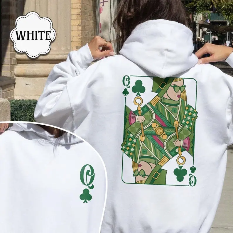 Queen Of Clubs Hoodie, St Patricks Day Cotton Shirt, Shamrock Shirts, Ireland Apparel