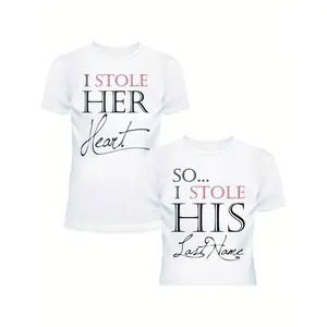 🎉   [Graphic Tee] Matching Shirts Set for Married Couples, Husband and Wife Graphic T-Shirts, Wedding & Anniversary Gift, Newlywed Outfit, Casual Short Sleeve Couple Tees