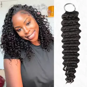 QVR Deep Wave Crochet Hair Natural Black Machine Made Feather Crochet Human Hair Extension TikTokShopHolidayHaul