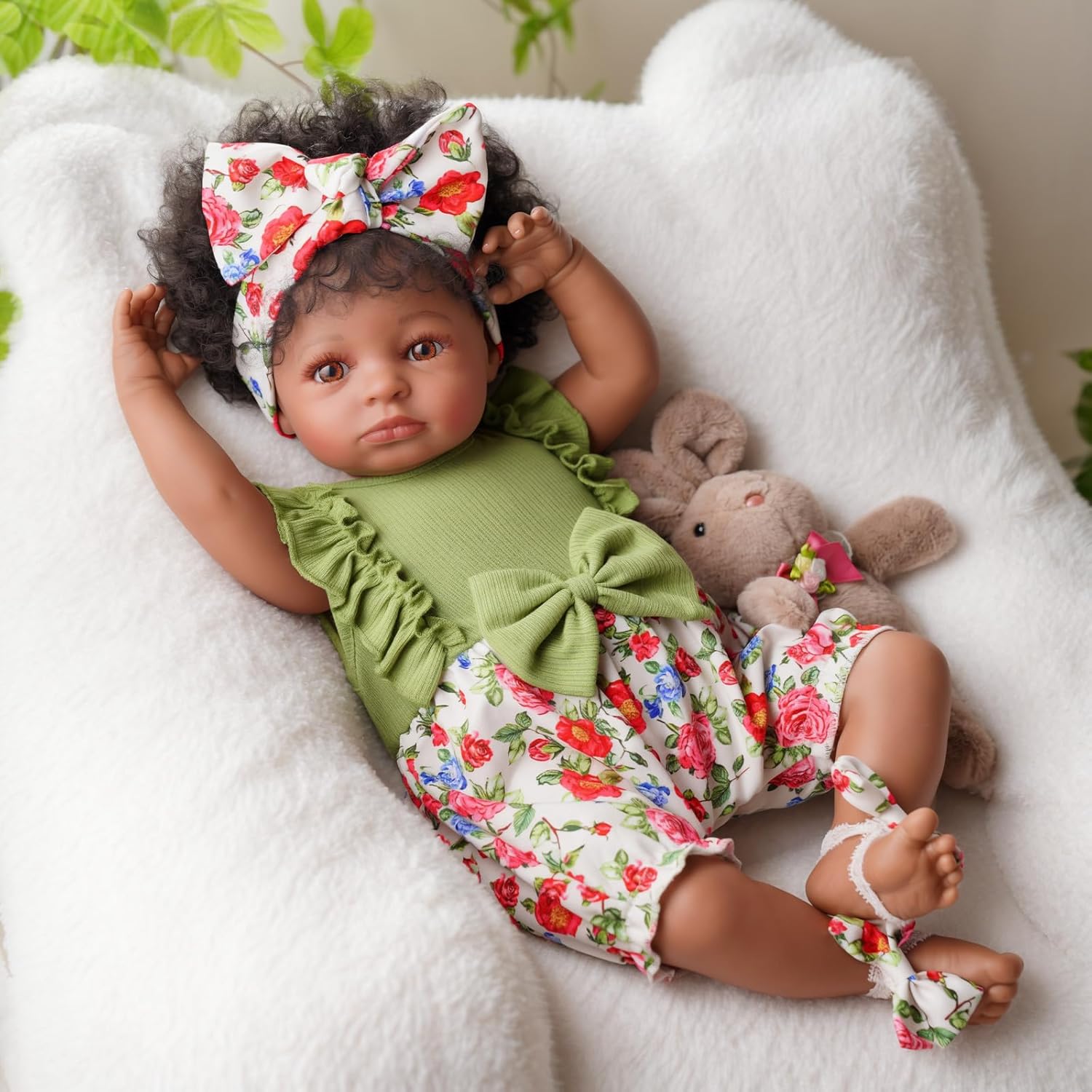 BABESIDE 20" Reborn Doll 8 Piece Set with Cloth Body & Vinyl Dark Skin Includes Gift Box Feeding Accessories Perfect for Christmas New Year Birthday Gift