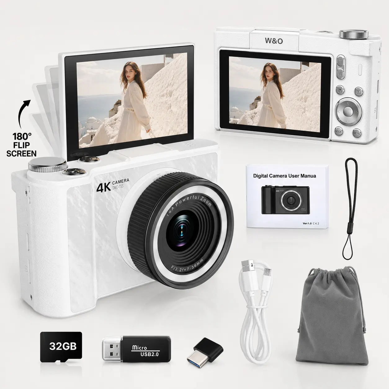 2026 Compact Digital Camera for Photography, Vlogging Camera with 180° Flip Screen, Fill Light, 16X Digital Zoom and 32GB Card, Easy Point and Shoot Camera for Students and Young Women, Gift Idea