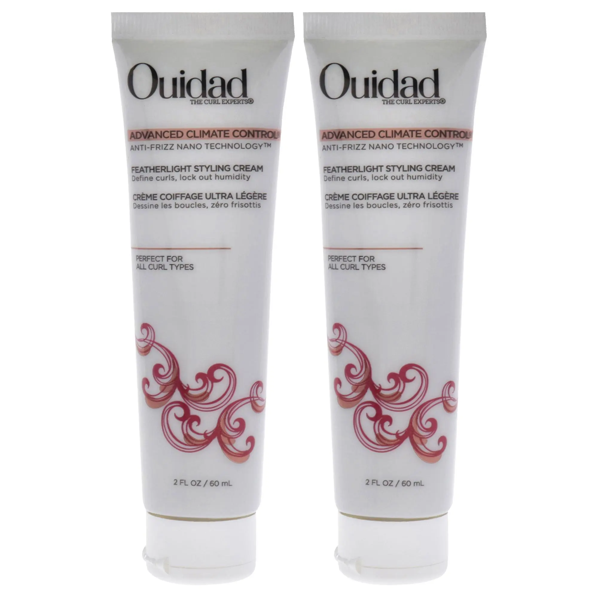 Ouidad Advanced Climate Control Featherlight Haircare Styling Cream - Unisex, Anti-Frizz, Define Curls, All Curl Types, 2 fl oz, Pack of 2
