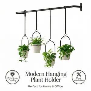 Adjustable Hanging Flower Pots Set of 4, Metal Wall Plant Hanger with Nylon Rope for Indoor/Outdoor Herb Garden, Windows, Ceiling, 41.4-48 Inches, Black