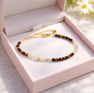 Premium Citrine Tiger Eye Bracelet Abundance Dainty Women Crystal Jewelry Gift