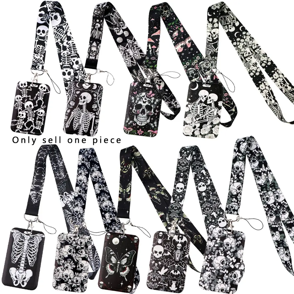 Retro Skull Pattern Neck Strap Lanyard for Keys Keychain Wristlet Strap Cell Phone Strap Women Men Badge Holder USB ID Credit Card Pass Adjustable Phone Lanyard Mobile Phone Charm, Cell Phone Charms, Halloween Accessories Gifts