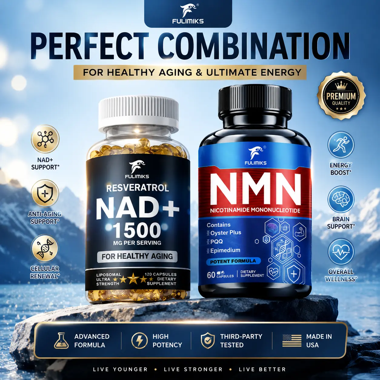 NMN Pills, Nicotinamide + NAD Supplement, with Resveratrol, Nad+ Plus Boost Supplement - Supports Cellular Health, Anti-aging - Immune, Focus Support - Perfect combination