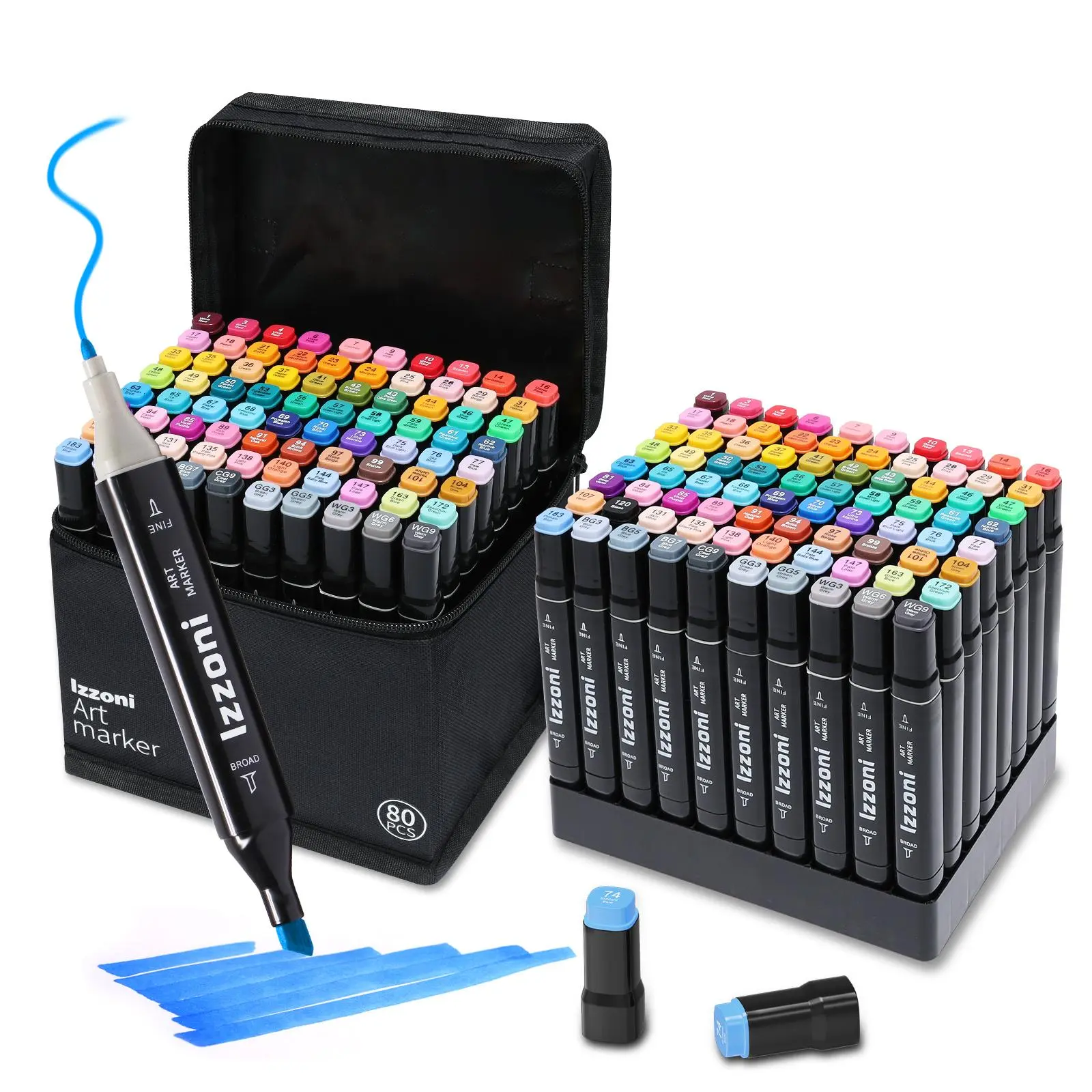 80pcs Dual-Tip & Fine-Tip Alcohol Marker Pen Set - Quick-Drying Waterproof Art Materials, Colorful Marker Set for Arts & Crafts, Creative Christmas Gift for Kids
