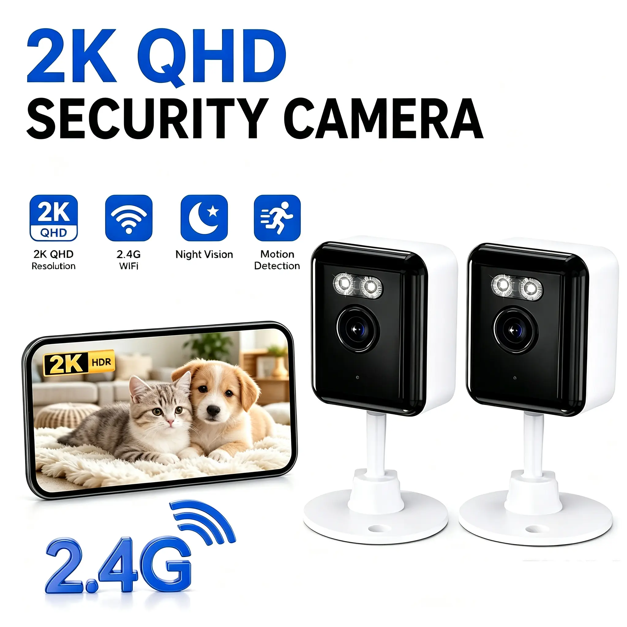 2-Pack 3MP WiFi Security Camera, Wireless Surveillance Camera with Easy Installation, AI Motion Detection, Night Vision, Remote Viewing, Infrared Dual Spotlights, Smart Home Camera for Indoor/Outdoor Security