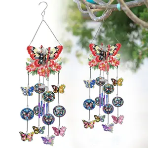 DIY Butterfly Diamond Painting Art Kit - Diamond Art Wind Chime,Handmade Craft Sparkling Hanging Ornament,Gift for outdoor Home Garden Decoration