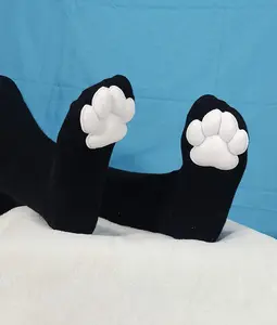 White Mochi Stuffed Puffy Paw Pad Beans on Black Thigh High Stockings