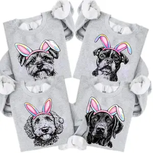 Puppy Love Dog Sweatshirt - Sport Grey, 50 Dog Breeds in Bunny Ears Graphic, Cute Easter Puppy Crewneck, Cozy Gildan Unisex Pullover for Dog Lovers, Spring Holiday Outfit, Easter Day