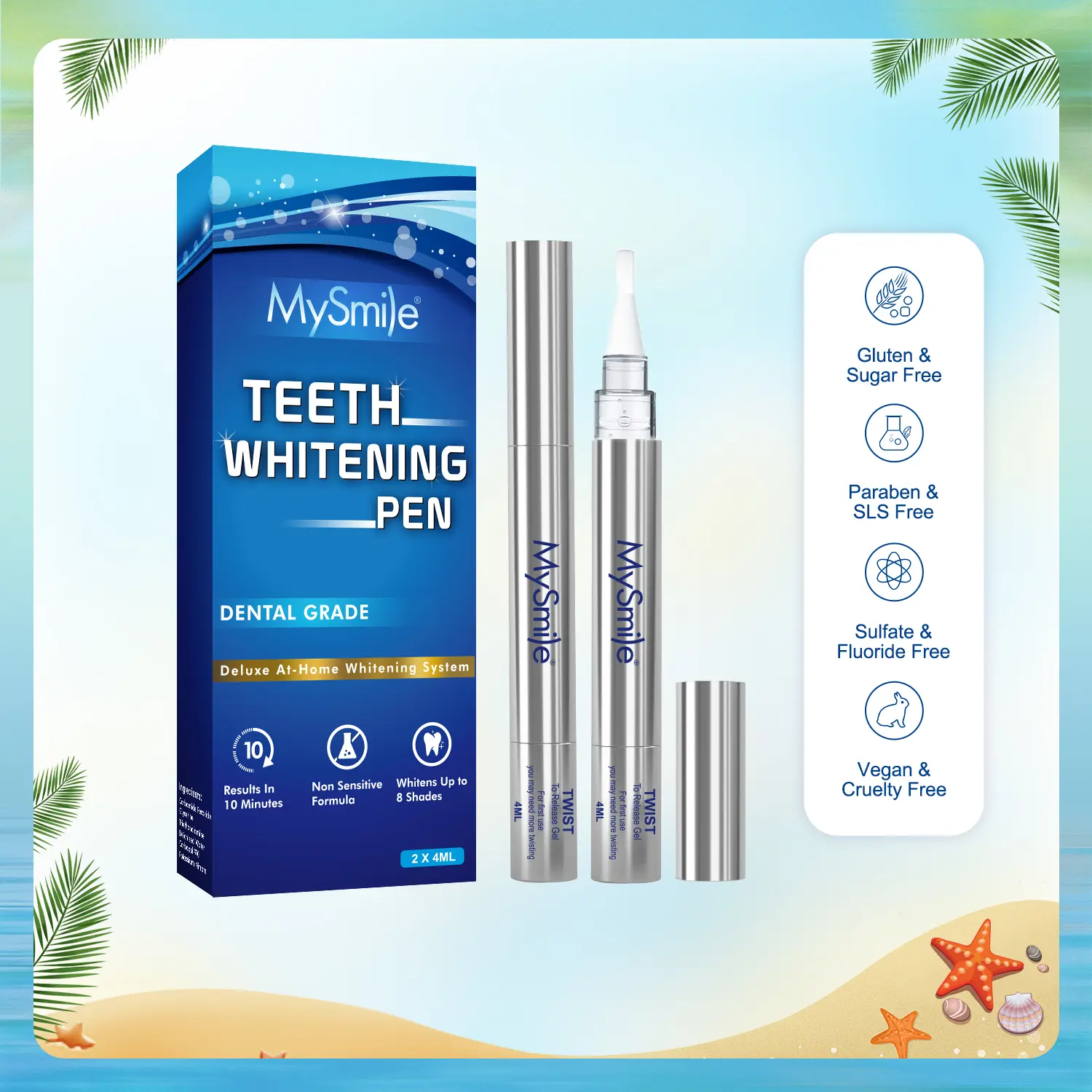 MySmile Teeth Whitening Pen, 2 Pack, Instant Teeth Brightening Gel for On-the-Go Stain Removal, Mint Flavor, 30+ Treatments, Self Care Products, Peppermint, Beauty Products, Gluten Free, Moisturizing, Youth, Twist, Teeth Whitener Pen, Shine