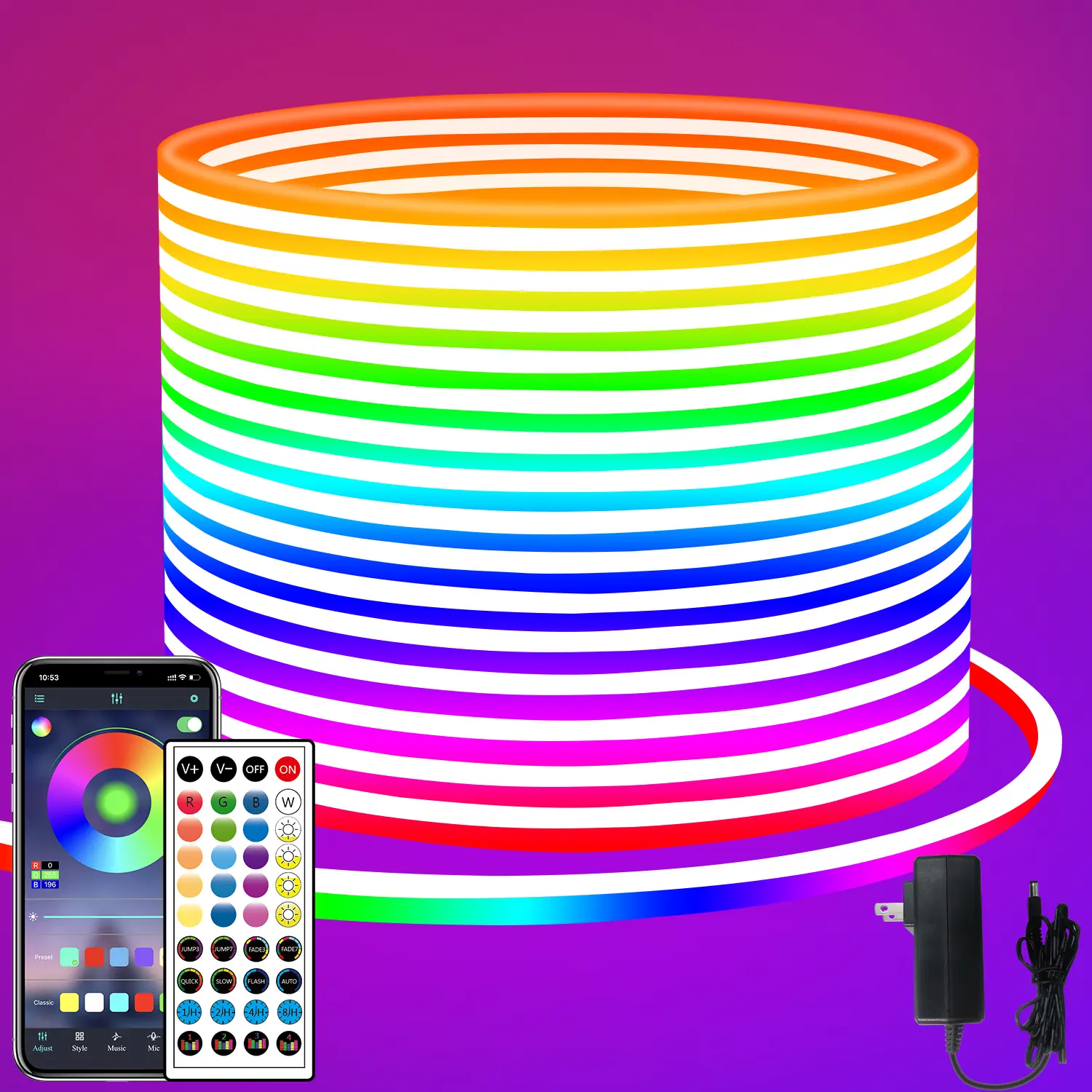 SEGRASS Flexible LED Neon Rope Lights - App & Remote Control, IP65 Outdoor Rain Ready, Mic-Reactive Music Sync, Dimmable RGB Strip, Adjustable Ambient Lighting, Gaming Gamer Gear, Room Decor, Funky Dopamine Decor Items, Dimmable Rgb Glow
