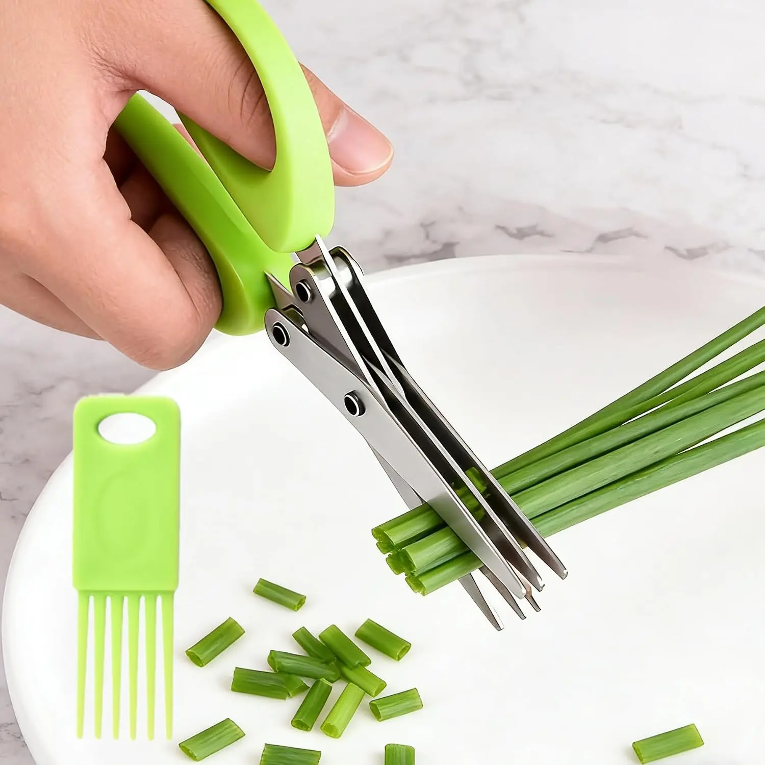 Camping Stainless Steel-pp 5-Blade Scallion Cutter Scissors, Multi-Layer Sharp Kitchen Herb Shears with Safe PP Handle, Easy-Clean Multipurpose Food Cutter for Home & Camp Cooking (Chives, Cilantro), Five Blades