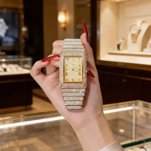 Unisex Luxury Square Synthetic diamond  Watch Gold & Silver Iced Out Bling Waterproof Luminous Adjustable Perfect Gift for Him & Her LX1082G