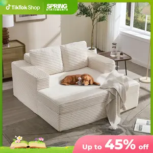 [SpringStatements] Boneless Chaise Lounge, Upholstered Sofa Bed with Throw Pillows and Armrests, No Assembly Required, Indoor Sleeper Chair- Luxurious Plush Corduroy Chair Bed for Living Room