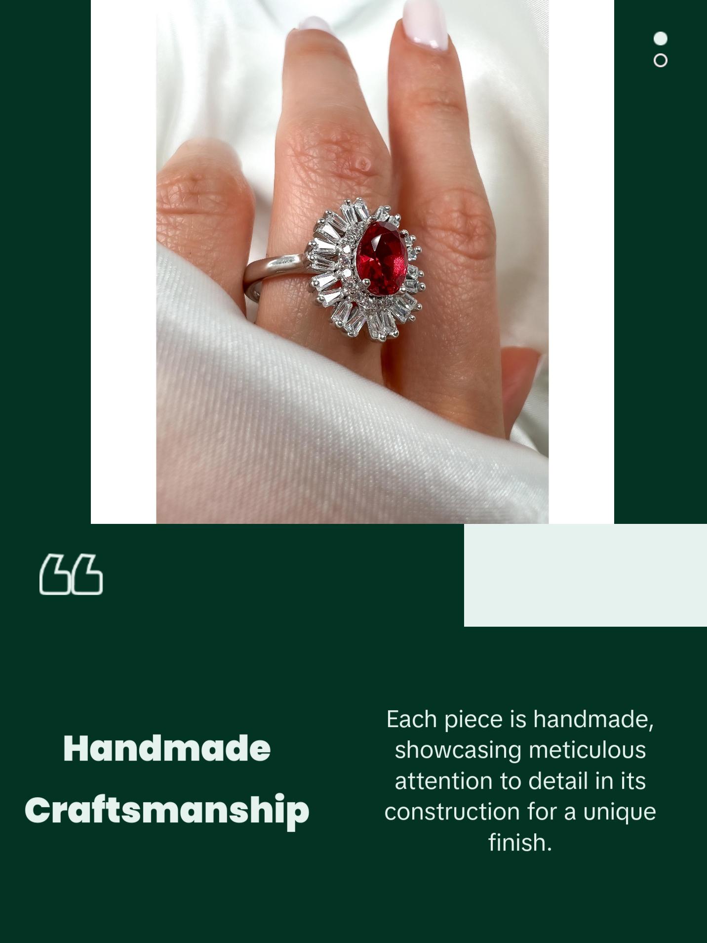 Oval Cut Ruby Halo Sterling Silver Ring, size 8.5