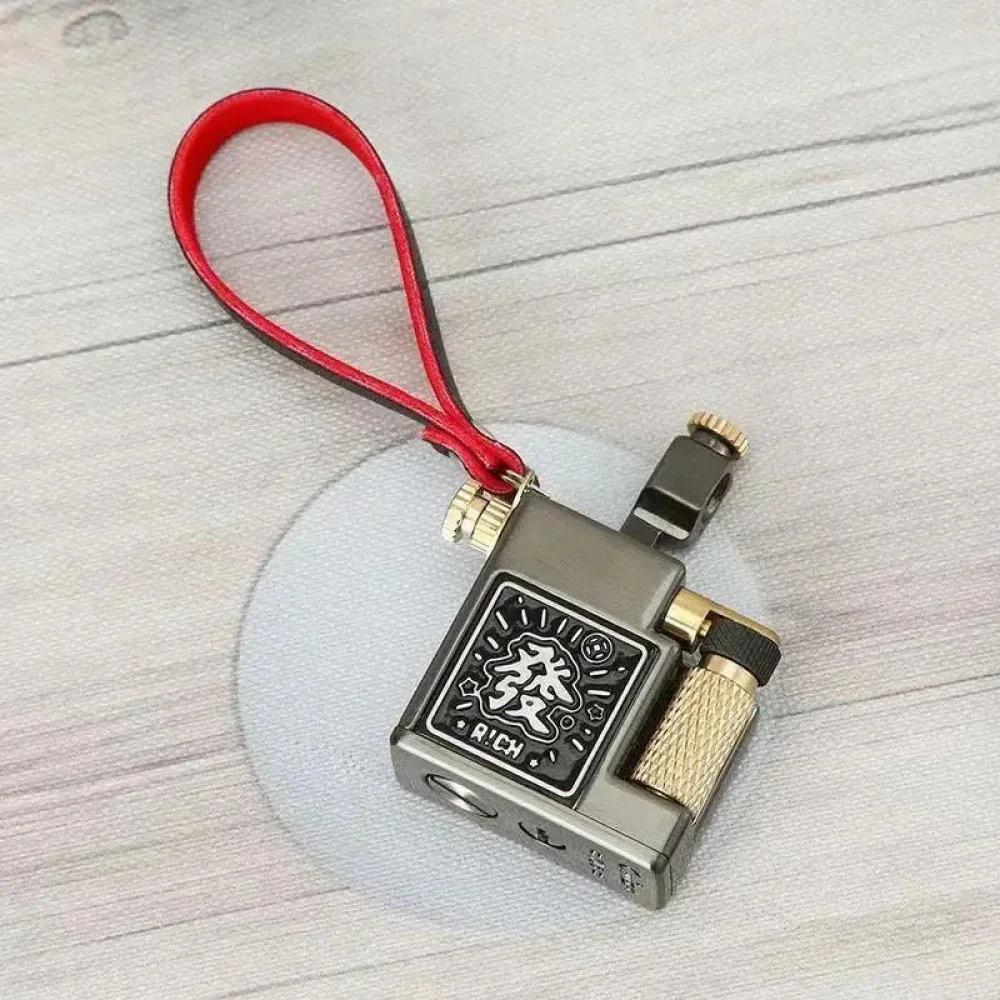 Cool Vintage Kerosene Lighter Retro Trench Wheel Sideslip Ignition Key Pendant Gift for Men(NO Fuel)