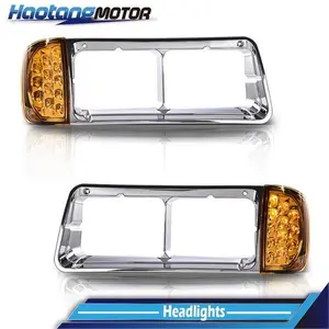 CROSSDESIGN Headlight Bezel Fit For Freightliner FLD120 W/ LED Turn Signal Light Left&Right