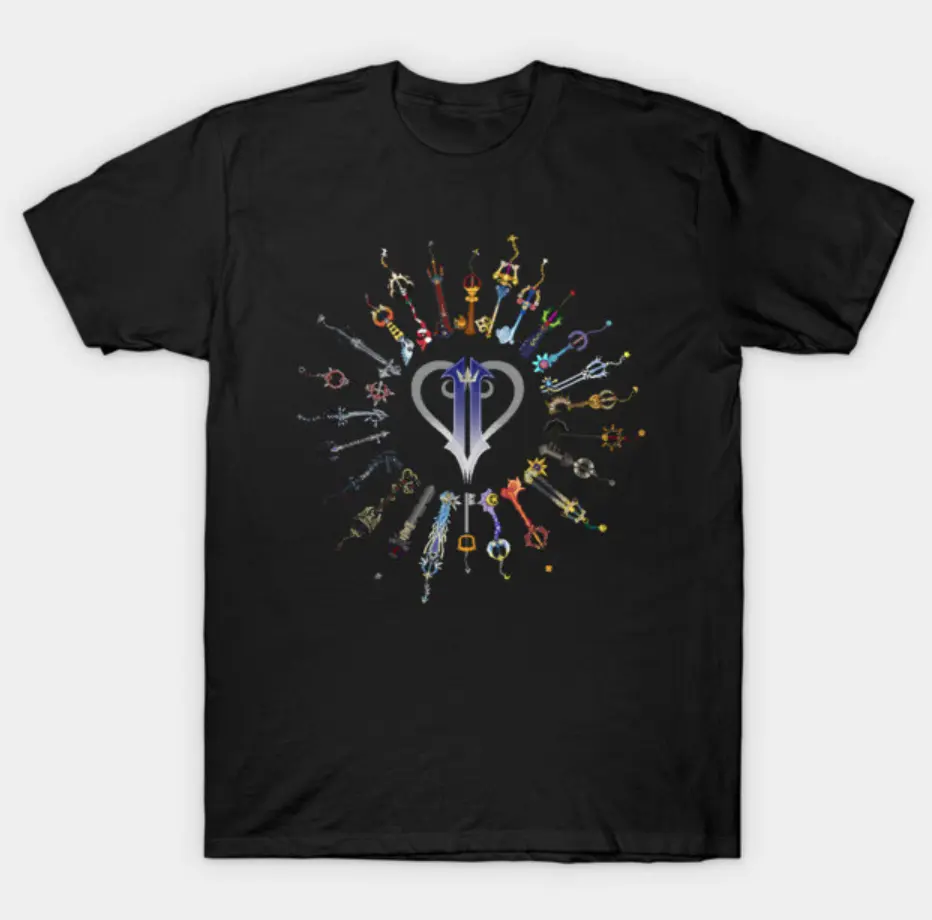 Vintage Kingdom Hearts Keyblade Circle T-Shirt, Ultimate Weapons Collection Graphic Tee, Sora’s Arsenal Video Game Streetwear, Crew Neck, Short Sleeve, Cotton, Unisex Gift, Men and Womenswear Top