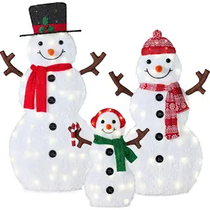 Best Choice Products 2D Lighted Snowman Family Set Outdoor Yard Décor w/ LED Lights