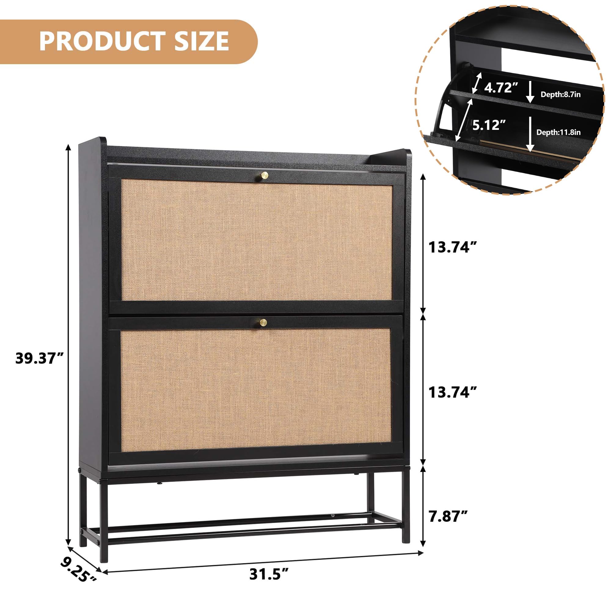 Giratree Shoe Cabinet, Shoe Cabinet Freestanding Tipping Bucket Shoe Rack Organizer with 2 3 4 Flip Drawers, Modern Entryway Narrow Shoe Rack for Entryway, Hallway, Bedroom