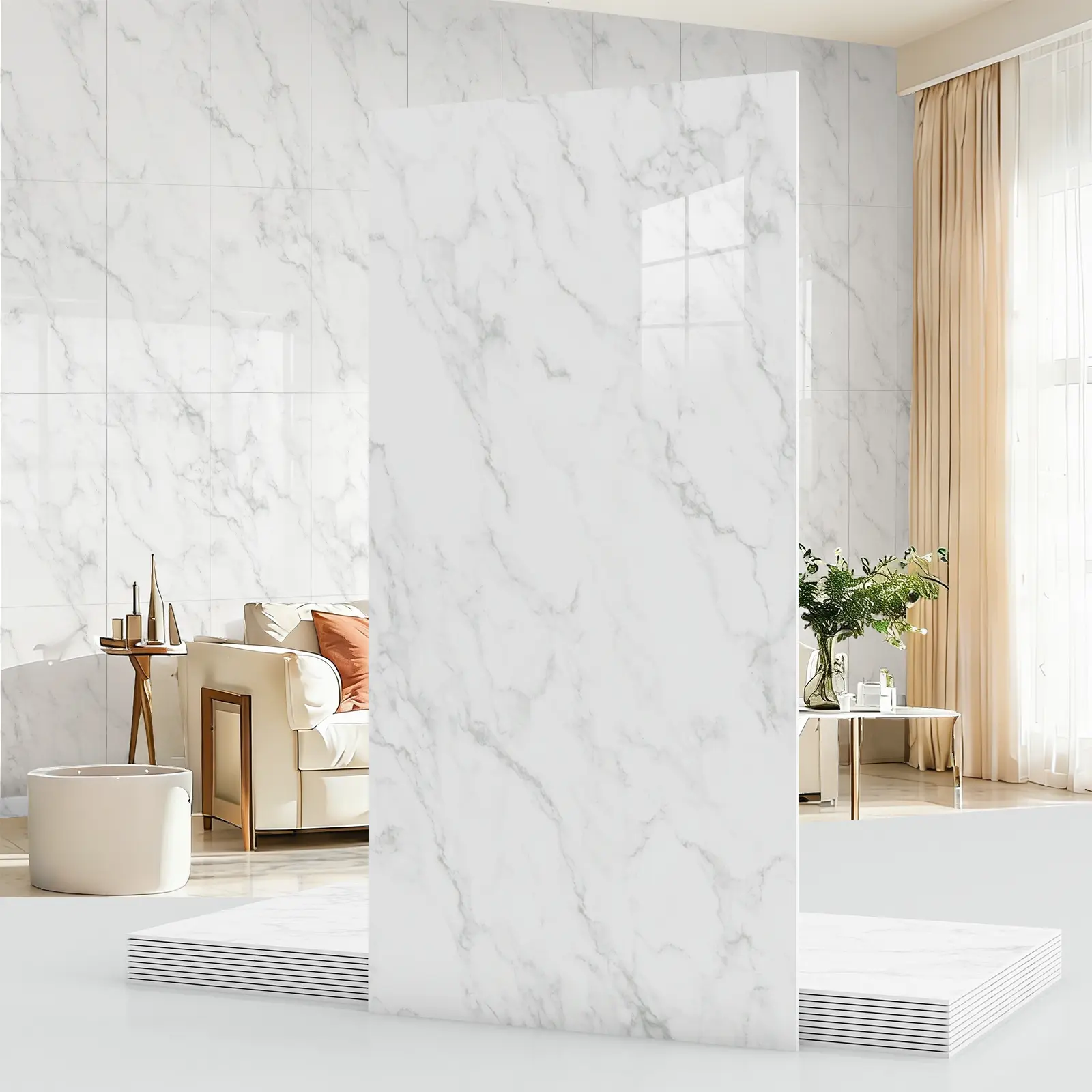 Marble-Look PVC Decorative Wall Sticker Set Pack - 20/40 Pcs, Smooth Flat Modern Geometric Design, 23.62×11.8 in, Peel-and-Stick Waterproof Self-Adhesive Panels for Indoor Home Decor (Living Room, Bedroom) for DIY Enthusiasts