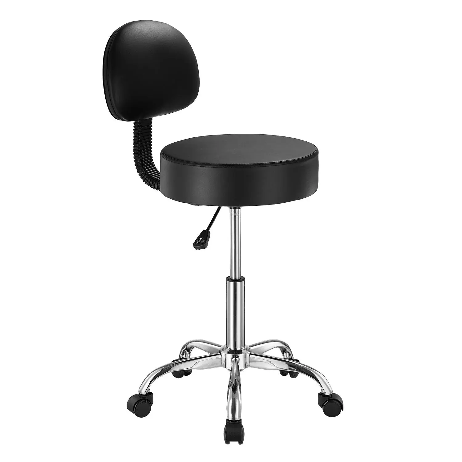 VEVOR Rolling Stool with Back Support and Wheels,  450 LBS Weight Capacity Round Rolling Stool Chair, Height Adjustable Thickened PU Leather Swivel Stool for Salon, Spa, Massage, Tattoo, Clinic, Black