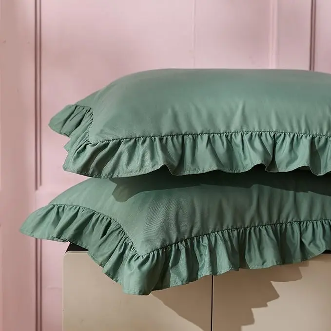 【Summer Sale Deals】Bedsure Ruffle Pillow Cases 2 Pack, Soft Pillow Shams , Double Brushed Microfiber Ruffled Pillow Covers with Envelope Closure