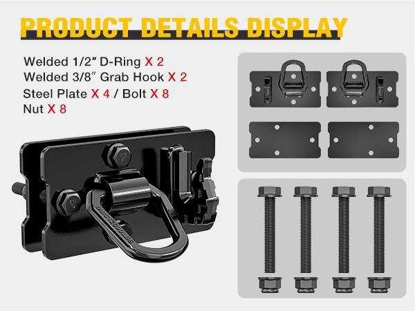 Nilight 2PCS Tractor Bucket Hooks with Tie Down Ring, Grade 70 Grade Forged Steel Bolt-On Grab Hook with Back Plates for Tractor Bucket RV UTV Truck MBS 15000 lbs, Black Organiser
