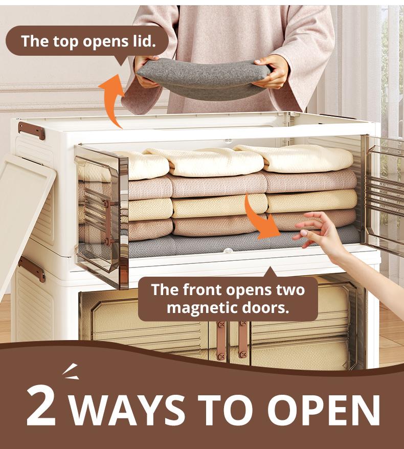 SPACIFY HOME Foldable Storage Bins 76QT with Lid, Magnetic Doors & Lockable Wheels, Stackable storage Boxes for Living Room, Office, Kitchen, Dorm