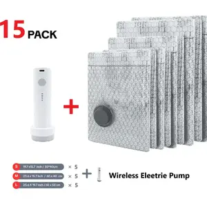 Travel Vacuum Storage Bags Set of 15 – Wireless Electric Pump Compression Bags for Clothes, Bedding & Blankets, Space-Saving Home & Luggage Organizer – Practical Gift for Travelers & Home Organizers