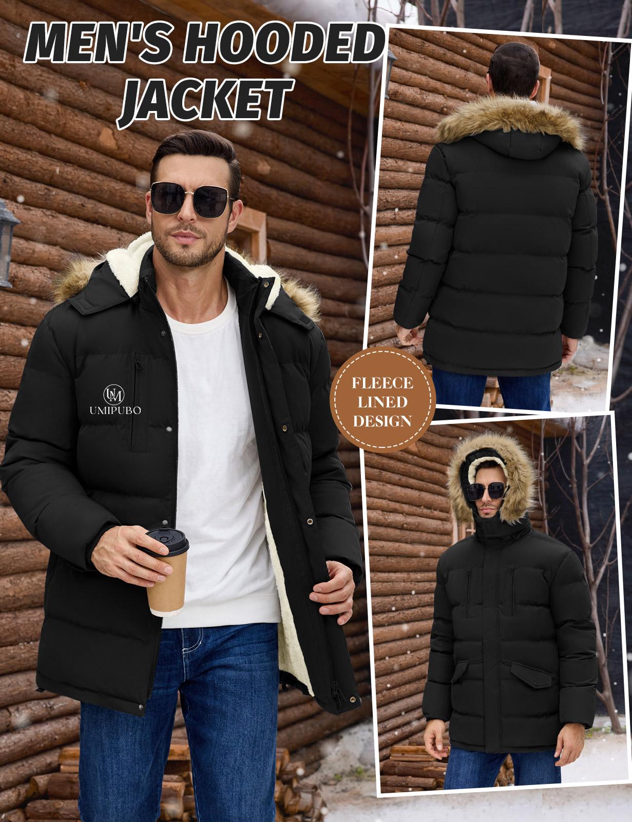 UMIPUBO Men's Winter Warm Jacket Long Puffy Thicken Padded Coat Fleece Windproof Parka Outerwear with Detachable Hood UMIPUBO Men's Winter Warm Jacket Long Puffy Thicken Padded Coat Fleece Windproof Parka Outerwear with Detachable Hood