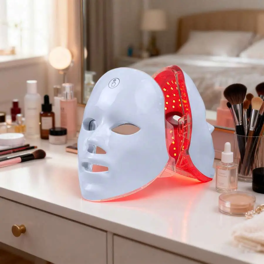 7-Color LED Red Light Therapy Mask - Rechargeable Facial Beauty Machine, Beauty Products with Box, for Skin Rejuvenation, Skin Tone Improvement, Home-Office Daily Skincare, Ideal Gift for Women, Skin Repair, Rejuvenates Skin