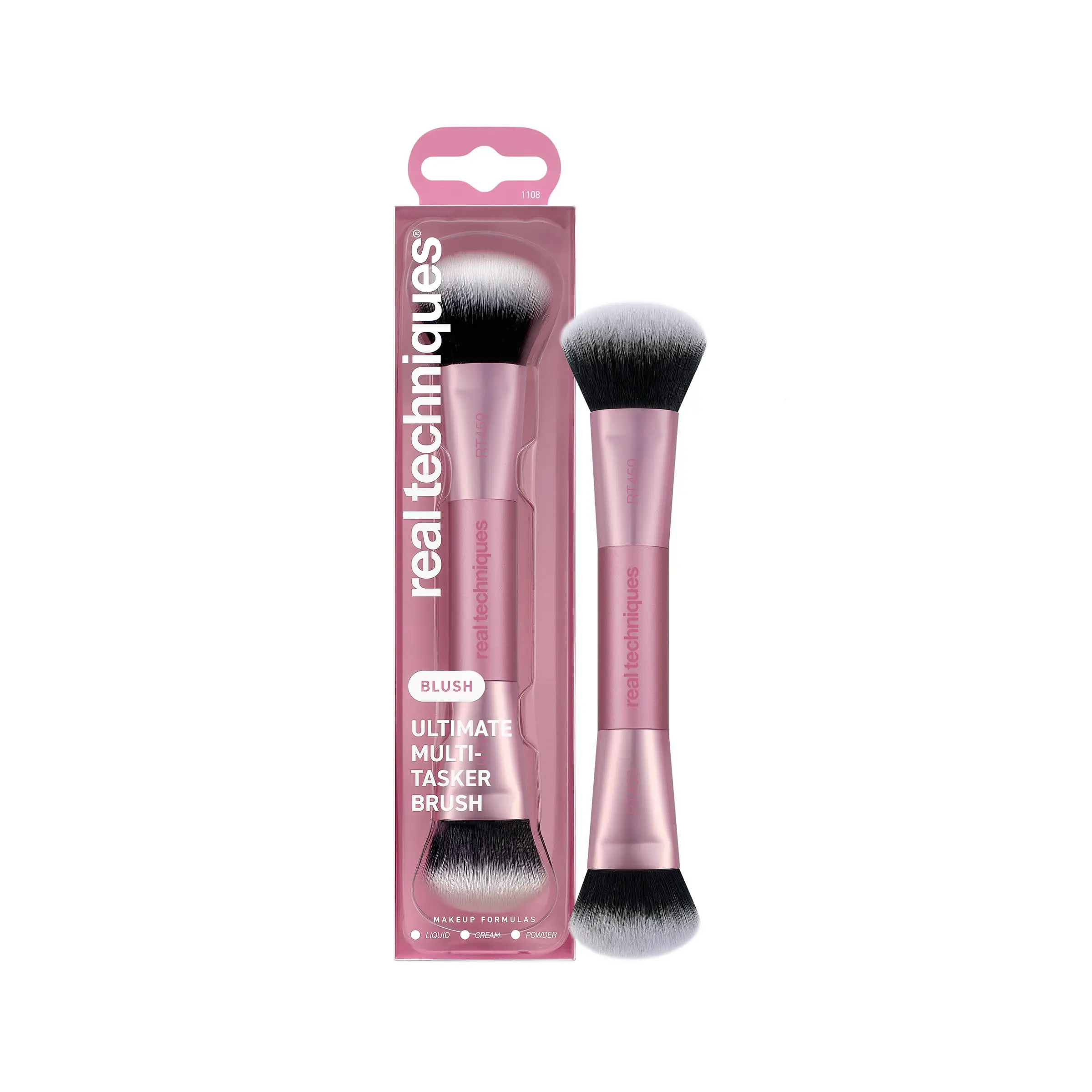 Real Techniques Ultimate Multi-Tasker Dual-Ended Makeup Brush for Face Makeup - Ultra-Plush Synthetic Bristles for Precision Blending & Sculpting, Cruelty-Free, 1 Count