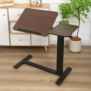 Folding Overbed Bedside Desk Mobile Rolling Laptop Stand Tilting Overbed Table with Wheels Height Adjustable Tray Table for Laptop Bed Sofa Side Table (WALNUT)