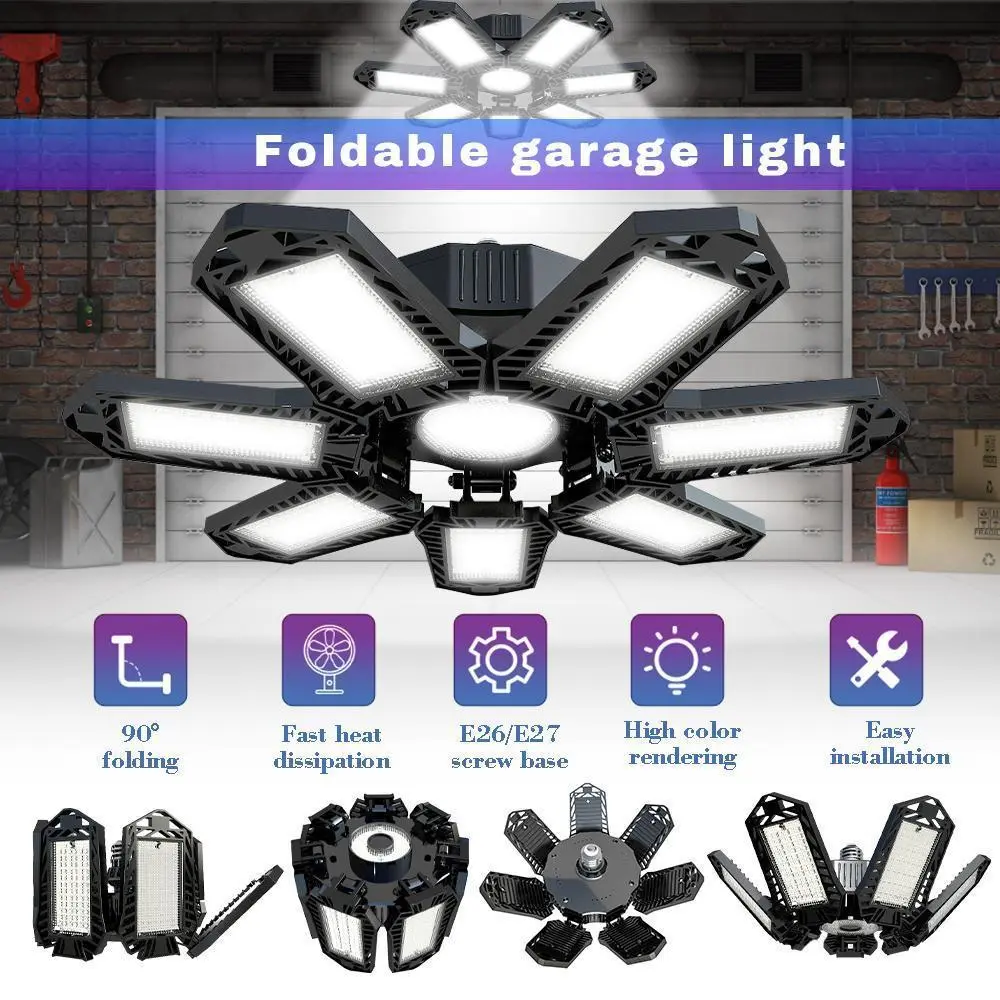 LED Garage Light Bulbs Super Bright 6500K Garage Light Ceiling LEDs with 10 Deformable Panels, Basement Barn Ceiling Lights E26 & E27