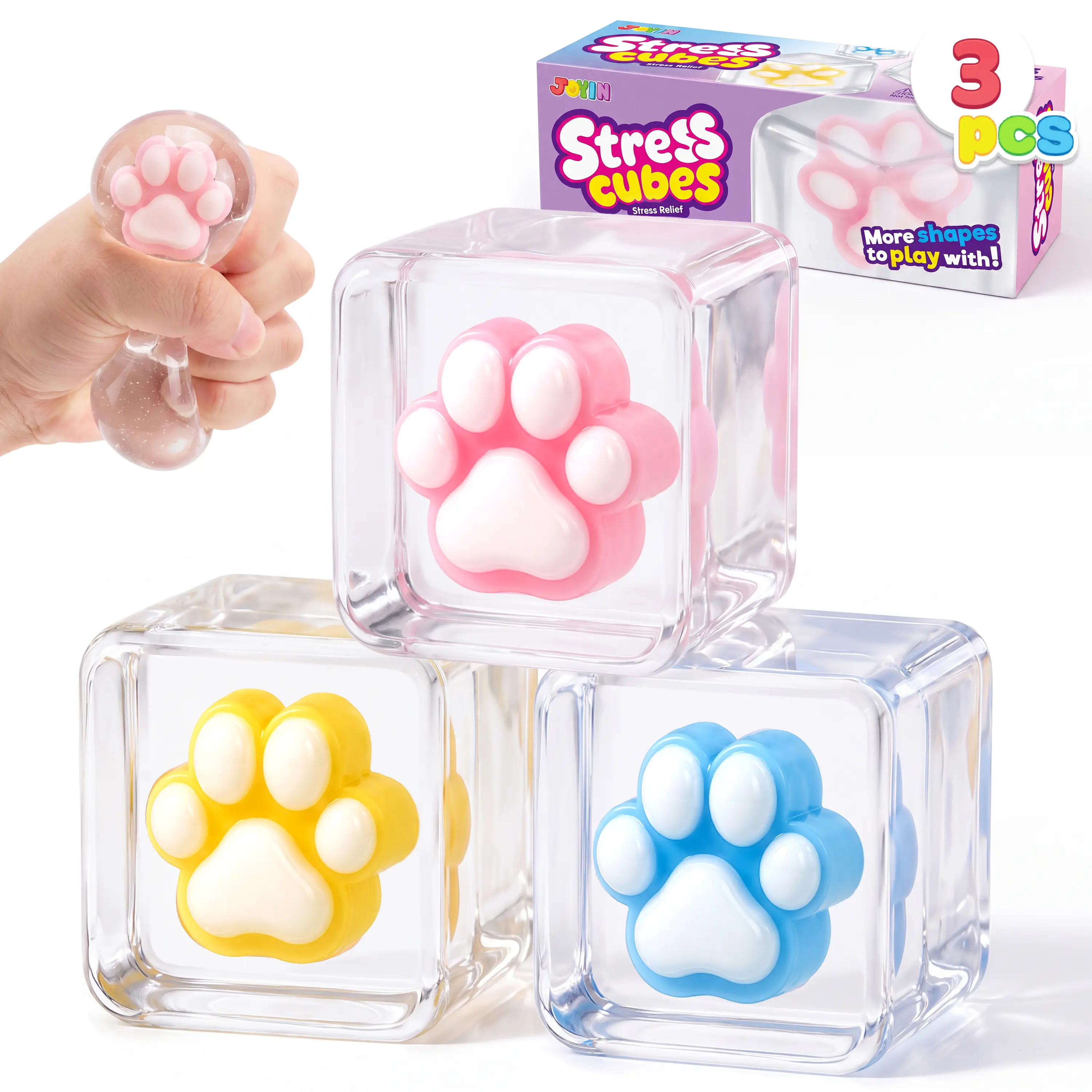 JOYIN 3PCS Cat Paw Cube Stress Relief Toys, 2.2 Inch Cute Malt Sugar Cat Paw Cube Squishy Toys for Adults and Girls Boys, Slow Rising Squishy Fidget Sensory Toy, Soft Squeeze Decompression Dough Gift, Birthday Gifts, Office Desk Decompression Toy,