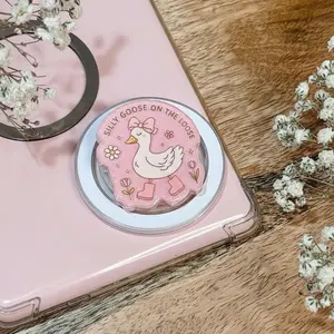 Cute Silly Goose with Bow MagSafe Phone Grip – Magnetic Pop Socket & Kickstand – Funny Goose Phone Accessory